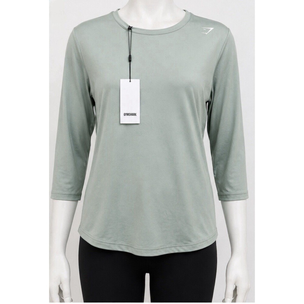 Gymshark Studio Tee Women's 3/4 Sleeve Training Workout Top Sage Green NWT Large